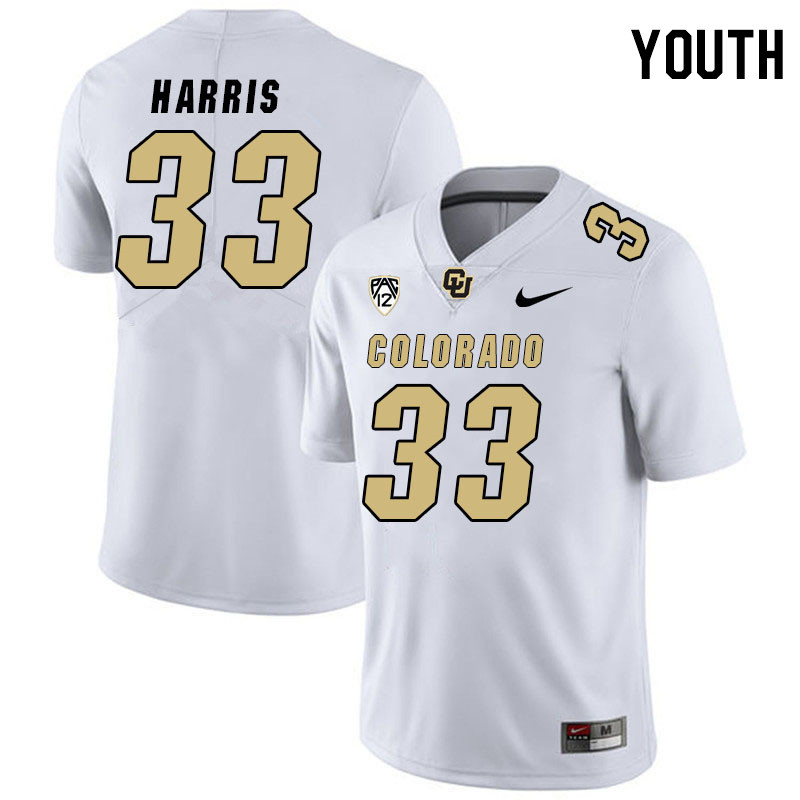 Youth #33 Devee Harris Colorado Buffaloes College Football Jerseys Stitched Sale-White - Click Image to Close